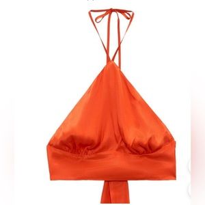 Zara Orange Satin Halter Tank Top